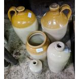 2 STONE STONEWARE FLAGON'S, STONEWARE JAR & 2 OTHERS