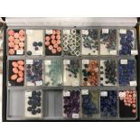 TRAY OF VARIOUS MAINLY ROUND CABOUCHON CORAL, MALACHITE, TURQUOISE ETC