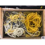 LARGE TRAY OF YELLOW, CREAM & CLEAR AGATE BEAD NECKLACES