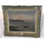 GILT FRAMED OIL OF A LAKE SCENE SIGNED BY THE ARTIST