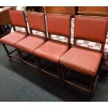 SET OF 4 WOOD FRAMED DINING CHAIRS WITH STUDDED LEATHERETTE UPHOLSTERY
