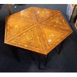 SET OF 6 TRIANGULAR INTERLOCKING SORRENTO HEAVILY INLAID MUSICAL TABLES, CREATING A HEXAGON WHEN