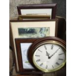 CARTON OF F/G PICTURES INCL: AN EBONISED MIRROR & A QUARTZ CLOCK