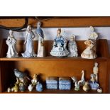 2 SHELVES OF VARIOUS FIGURINES & CHINA ORNAMENTS