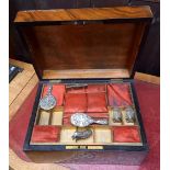 MAHOGANY JEWELLERY BOX WITH MARQUETRY INLAY & A WALNUT M.O.P JEWELLERY BOX & CONTENTS A/F