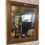 RECTANGULAR PINE FRAMED & BEVELLED EDGE MIRROR, 2ft X 1ft 9'' APPROX