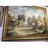 LARGE GILT FRAMED OIL ON CANVAS BY JAMES PRESTON 1973 'A DERBYSHIRE VILLAGE' 48'' X 36''