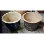 2 LARGE BLUE STONE GLAZED POTS