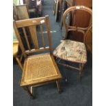 OAK CANE SEATED CHAIR & MAHOGANY BALLOON BACK CHAIR