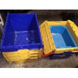 6 YELLOW & BLUE CONTAINERS WITH LIDS & 1 OTHER