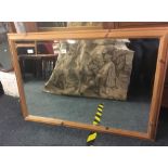 LARGE PINE FRAMED BEVELLED EDGE MIRROR, 3ft 3'' X 2ft 3'' OVERALL