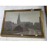 GILT FRAMED OIL ON BOARD BY BRIAN BARLOW STREET SCENE IN BOLTON 30'' X 20''