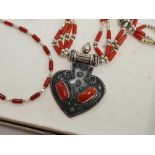 ADRITIC CORAL NECKLACE WITH SILVER FITTINGS & A BRACELET