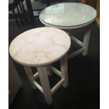 2 GLAZED TOP WHITE OCCASIONAL TABLES