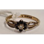 9ct OLD SAPPHIRE & DIAMOND RING, SIZE 'N' 1.6g