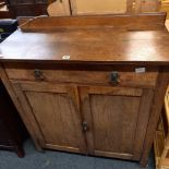 SMALL ANTIQUE OAK SIDEBOARDS / CUPBOARD WITH DRAWER & BRASS DROP HANDLES, 3dt WIDE