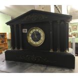 BLACK SLATE PILLARED VICTORIAN SLATE CLOCK