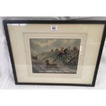19THC COLOUR SPORTING PRINT OF A HUNTING SCENE ENTITLED ''A CHECK ON THE RAILWAY BANK'' WITH GALLERY