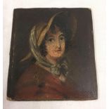 G MORLAND, HEAD & SHOULDERS PORTRAIT OF A LADY IN A BONNET, OIL PAINTING ON BOARD, EARLY 19THC