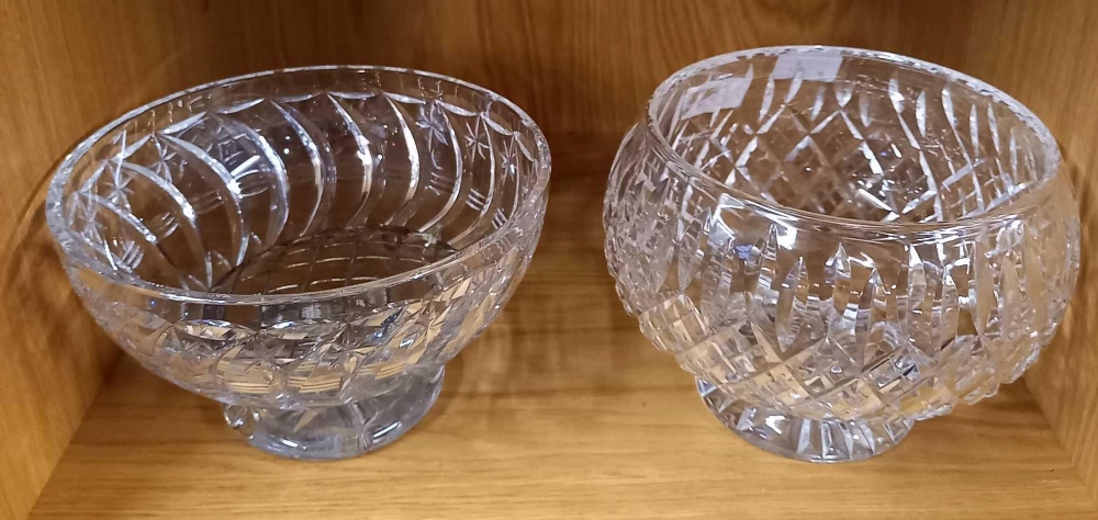 2 CUT GLASS ROSE BOWL & A GLASS FRUIT BOWL