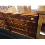 YEW WOOD CHEST OF 5 DRAWERS, 2 LONG & 3 SHORT WITH BRASS HANDLES, 31'' LONG