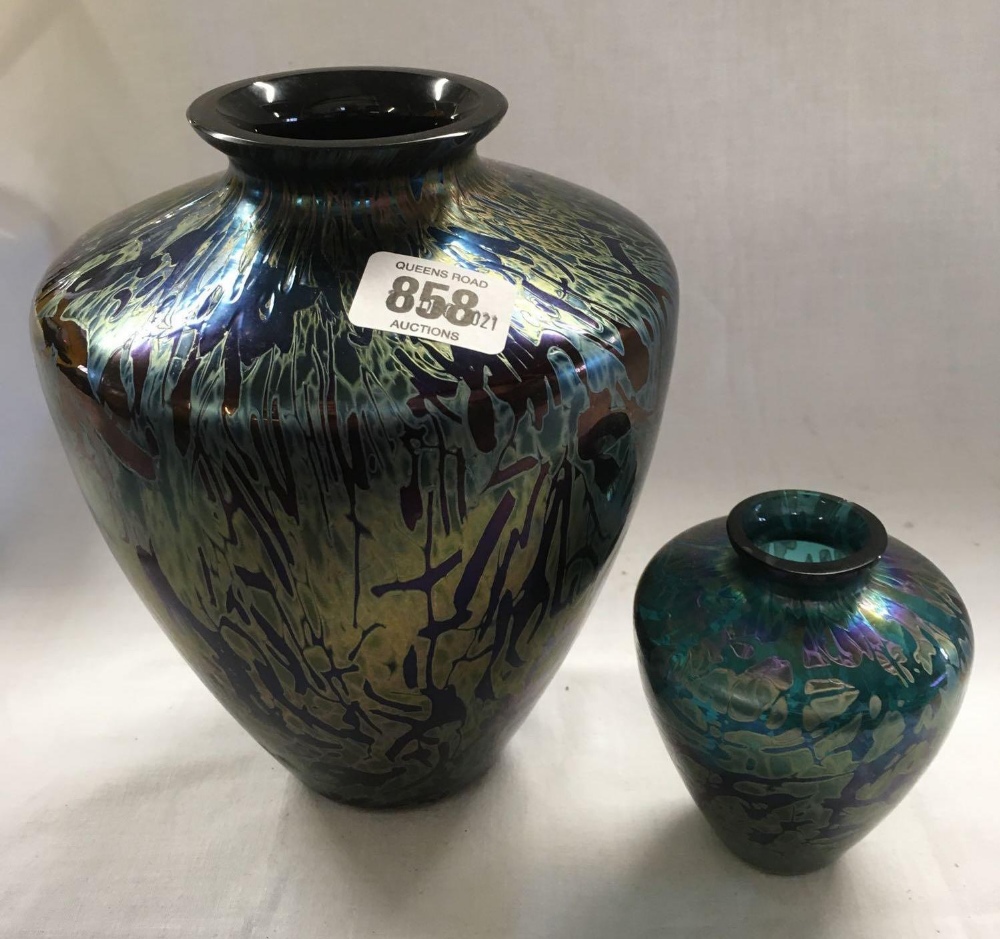 1 LARGE & 1 SMALL ROYAL BRIERLEY ART GLASS VASES