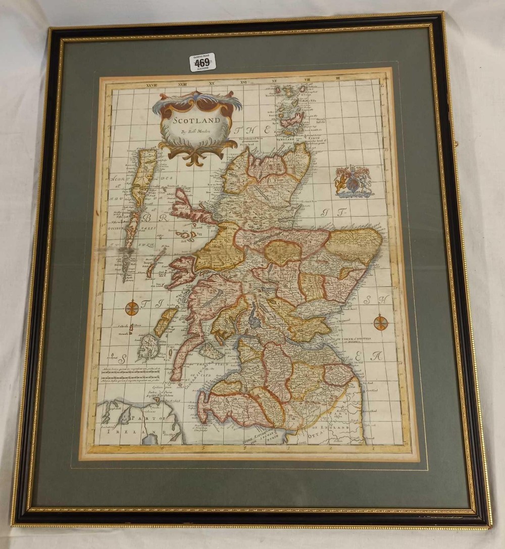 F/G MAP OF SCOTLAND & A F/G NEEDLEWORK OF PENGUIN'S OF THE FALKLAND ISLANDS & A GILT FRAMED