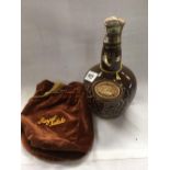 RARE BOTTLE OF ROYAL SALUTE, 21 YEAR OLD WHISKY IN BROWN SPODE DECANTER WITH BAG, NO BOX