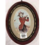 OVAL PORTRAIT MINIATURE OF A LADY GOLFER, INDISTINCTLY SIGNED