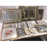 5 F/G SILK EMBROIDERED FLORAL PICTURES & VARIOUS PRINTS