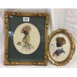 SIGNED OVAL WATERCOLOUR SILHOUETTE OF A FASHIONABLE LADY TOGETHER WITH A SIMILAR LIMITED EDITION