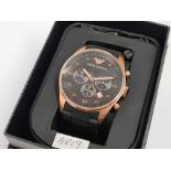 GOLD COLOURED STAINLESS STEEL EMPORIUM ARMANI LARGE CHRONOGRAPH WRIST WATCH IN BOX, BOX A/F
