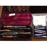 VICTORIAN BOXED CARVING SET & BOXED NUTCRACKERS