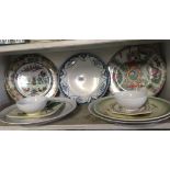 SHELF OF VARIOUS DECORATIVE PLATES & BOWLS ETC