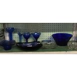 SHELF OF MAINLY BLUE STUDIO GLASSWARE