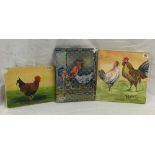 3 OIL PAINTINGS ON CANVAS OF CHICKENS BY VARIOUS ARTISTS