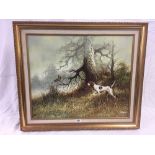 OIL PAINTING ON CANVAS OF A POINTER DOG IN WOODLAND LANDSCAPE, SIGNED EFORD