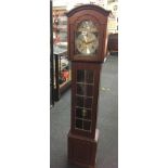 MODERN GRANDMOTHER LONG CASED CLOCK WITH LEADED GLASS FRONT PANEL DOOR