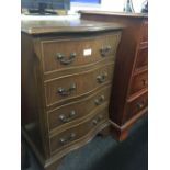 SERPENTINE FRONTED INLAID MAHOGANY CHEST OF 4 DRAWERS, 20'' WIDE