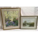 PAIR OF F/G PICTURES, ONE OF MALLARDS IN FLIGHT OVER RIVER WATERCOLOUR SIGNED LR 26cm X 35cm -