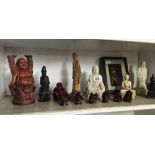 SHELF OF ORIENTAL BUDDHA'S, FIGURINES ETC