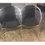 2 PLASTIC MESH SEATED ALUMINIUM STACKING CHAIRS