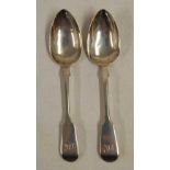 PAIR OF VICTORIAN EXETER SILVER TEA SPOONS 1846 BY J. STONE