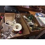 2 CARTONS OF MIXED BRIC-A-BRAC INCL; COFFEE MUGS, TOBY JUG, DARTMOUTH GURGLE, CHINAWARE ETC