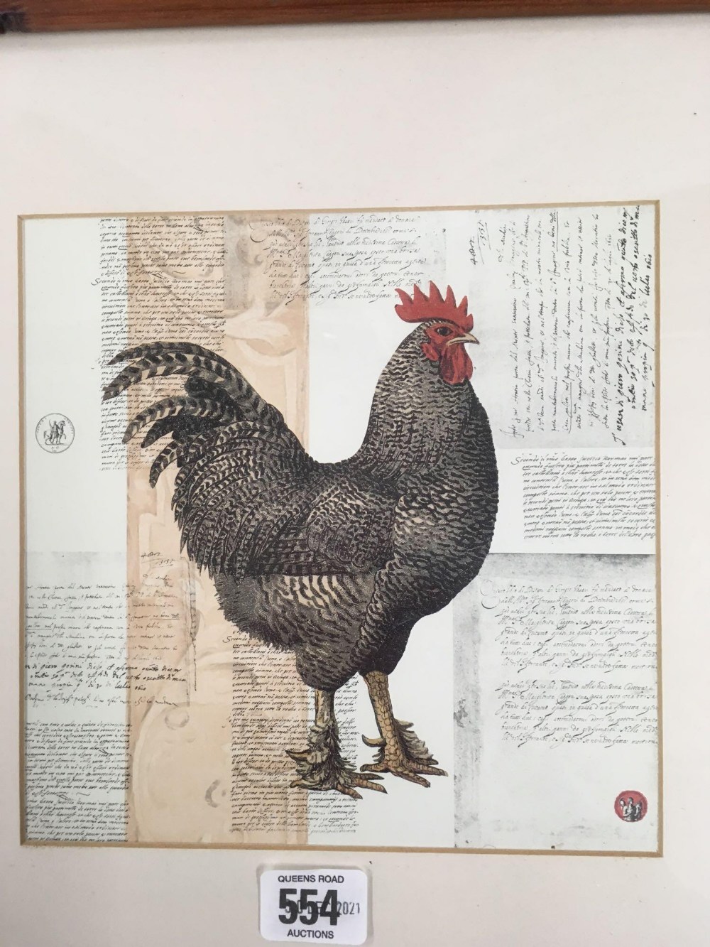 PAIR OF PINE FRAMED PORTRAITS OF RARE BREED COCKERELS TOGETHER WITH A LARGER PICTURE OF A COCKEREL - Image 2 of 3