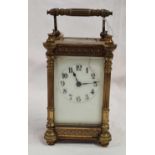 FRENCH BRASS CARRIAGE CLOCK WITH ENAMEL DIAL & KEY, DIAL CRACKED