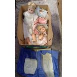 CARTON WITH PART ASSEMBLED DOLLS, VARIOUS ARMS & LEGS & CLOTHING