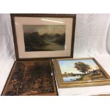 F/G OIL PAINTING OF A SCOTTISH LOCH, SIGNED A.E COOK 1918, AN OIL PAINTING OF A LANDSCAPE BY WHEELER