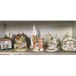 SHELF OF APPROX 10 COALPORT FINE BONE CHINA COTTAGE ORNAMENTS ETC