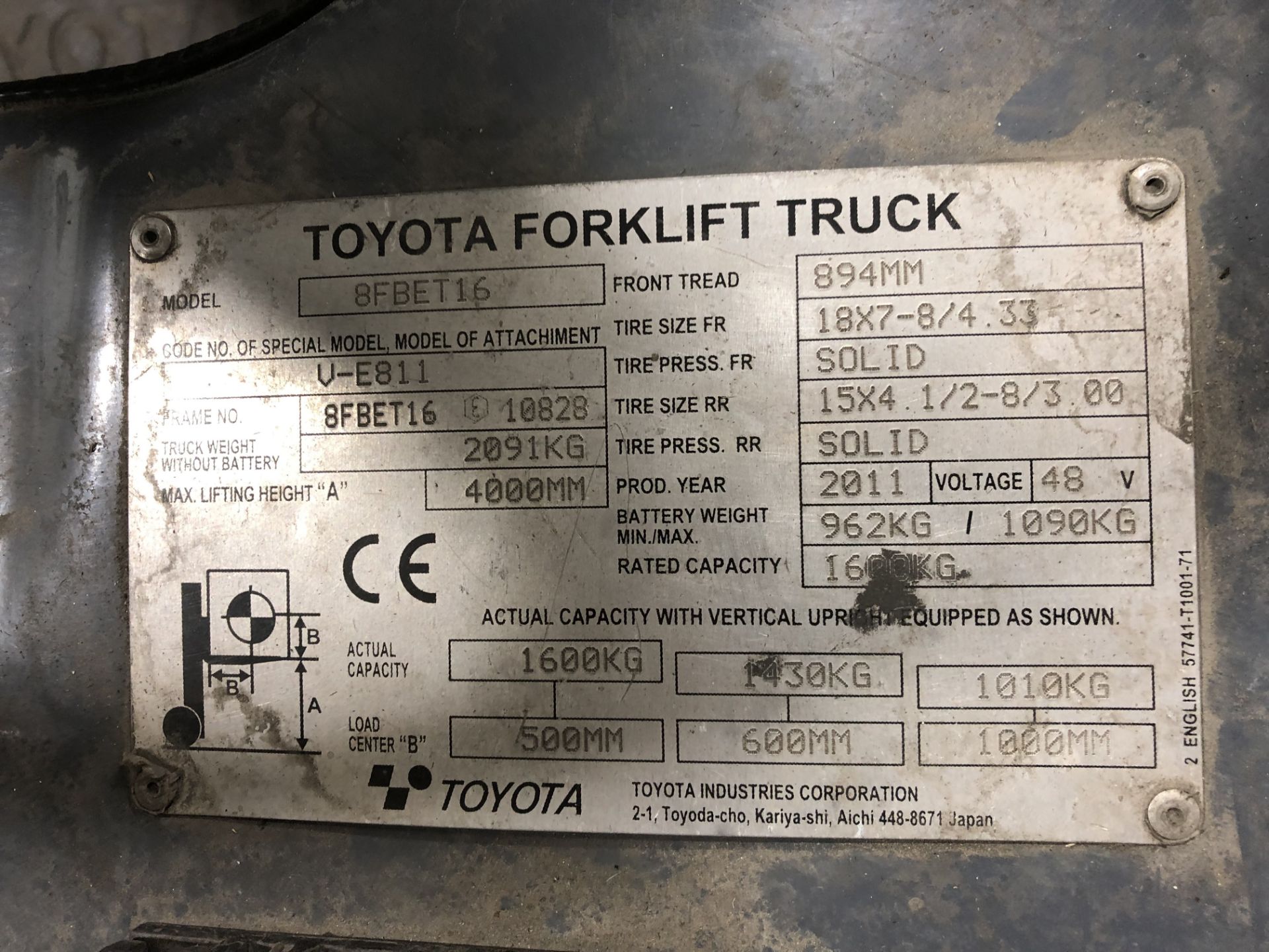 Toyota Traigo 48 8FBET16 1.6T Electric 3-Wheel Forklift - Image 5 of 5